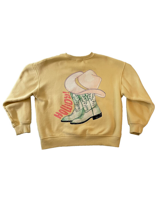 Bailey Rose Tops - Bailey Rose Howdy Cowboy Boots Graphic Sweatshirt Womens L Yellow Western Rodeo